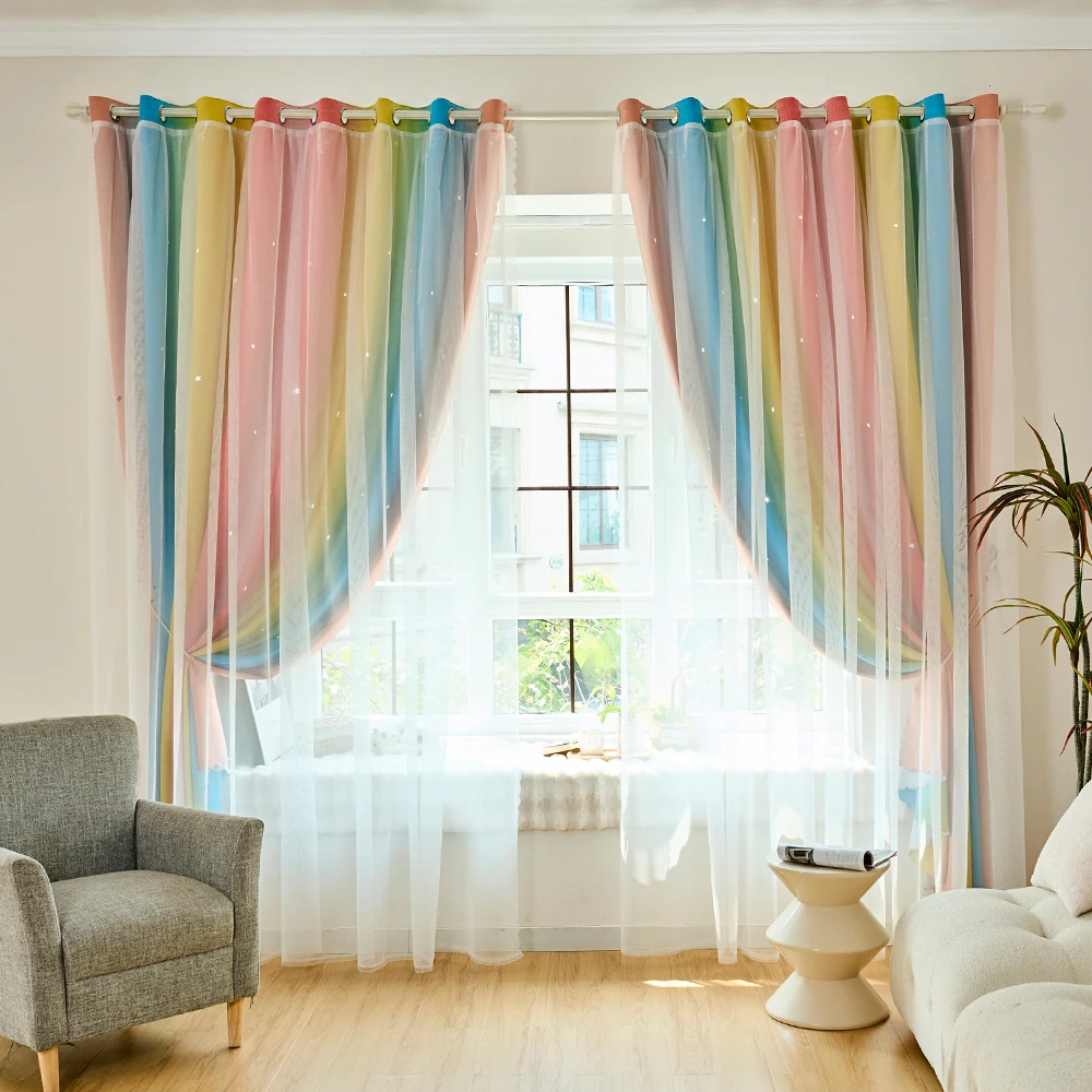 قطعة واحدة من ستائر شفافة ذات طبقة مزدوجة دافئة - ألوان متعددة، تخلق أجواءً مريحة لغرفة المعيشة وغرفة النوم
