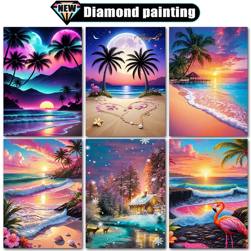 

Decorative Diamond Art Painting Sea view sunset Flamingo landscape Home Decor Full Square&Round mosaic embroidery Cross stitch