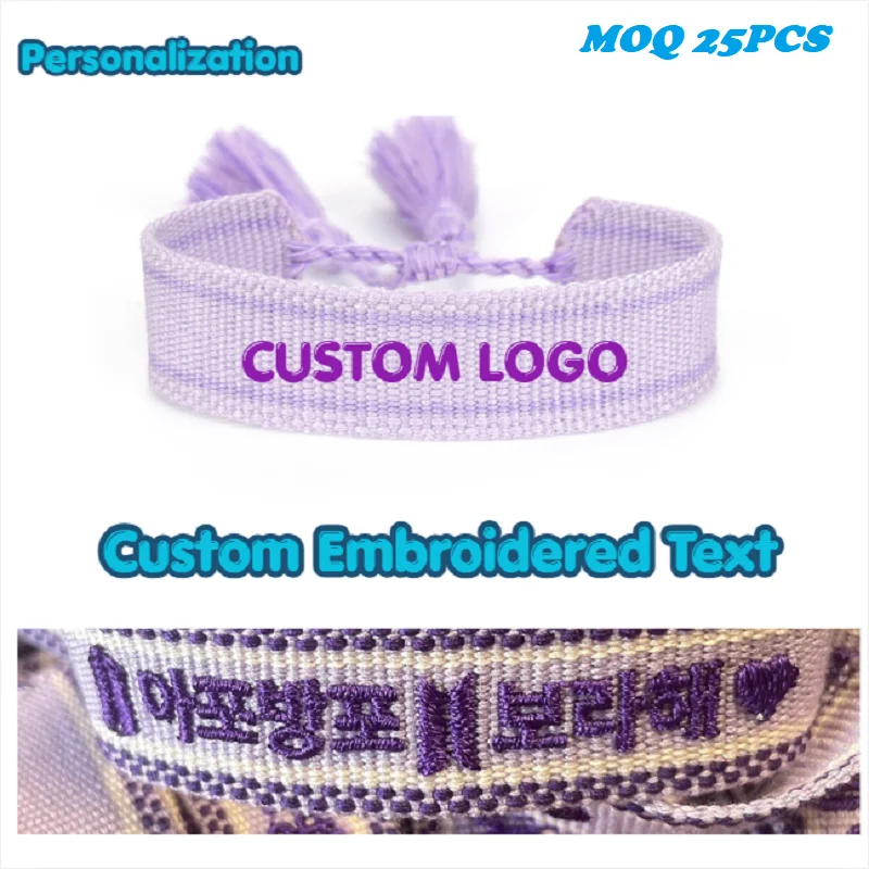 Personalized Embroidered Woven Bracelets – Custom Language & Text, English, French, Arabic, Spanish, German, Italian, Korean