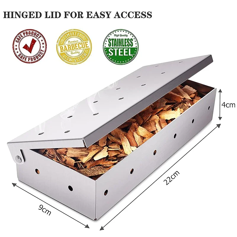 Stainless Steel Smoker Box for Gas BBQ, Wood Chip Smoker,Meat Smoker, Outdoor Cooking Tool, No Power Required bbq accessories