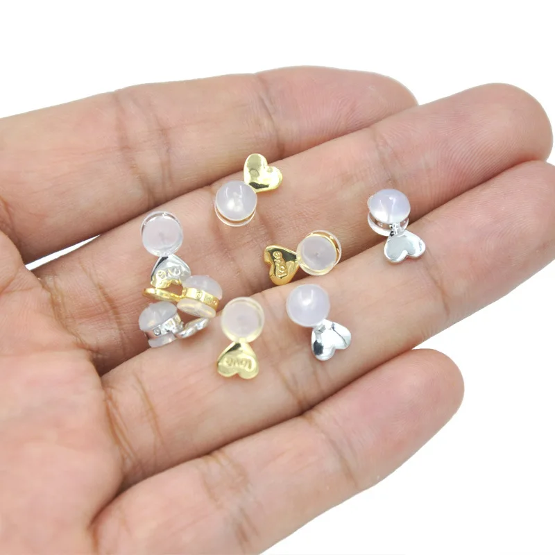 10pcs Silicone Ear Back Stoppers Gold Silver Plated Heart Ring Hamburger Ear Plugs For Jewelry Making DIY Earring Accessories