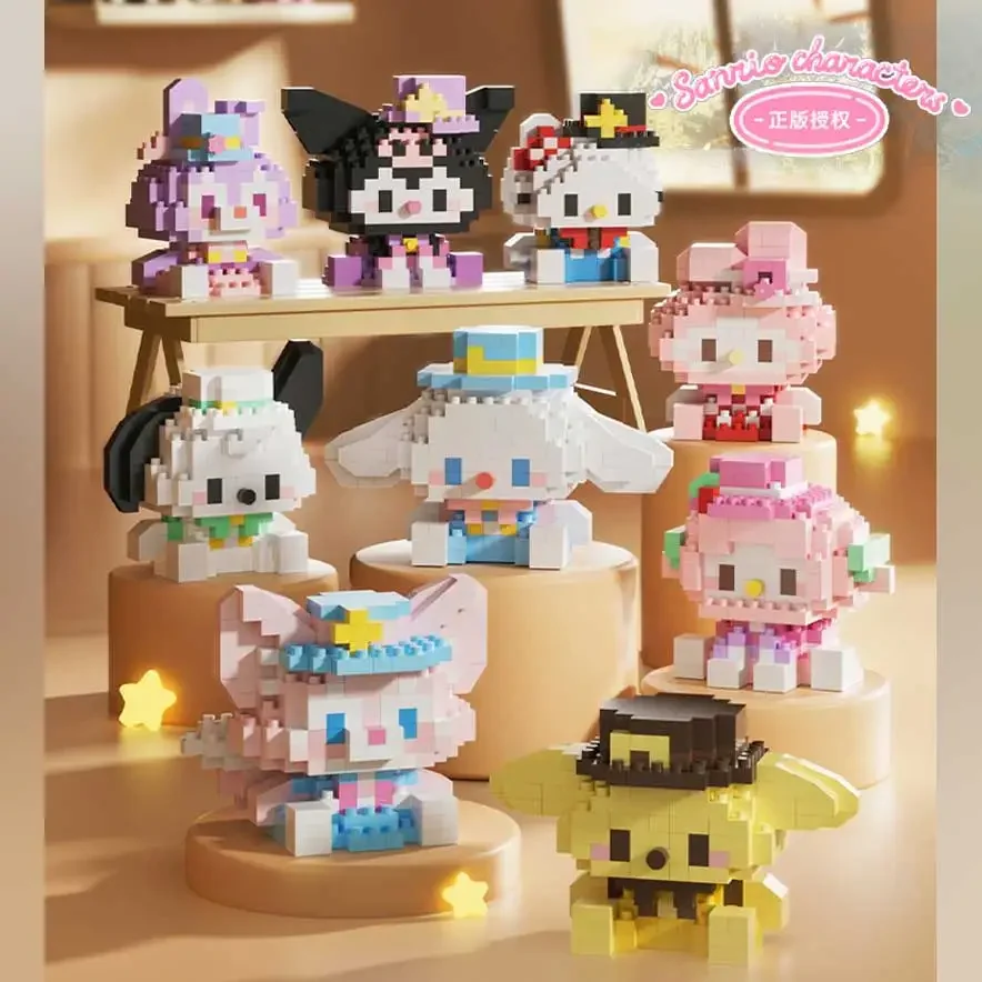 

cute Sanrio Hello Kitty Anime Figure Building Blocks My melody Kuromi Assembled Model Dolls Cinnamoroll Children Gifts