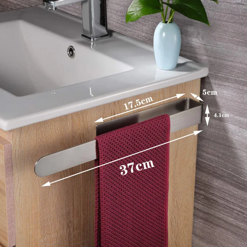 Non-Punch Towel Rack Stainless Steel Brushed Bathroom Kitchen Shelf Simple Towel Rack  Glue Fixation Pylons Hand Towel Ring