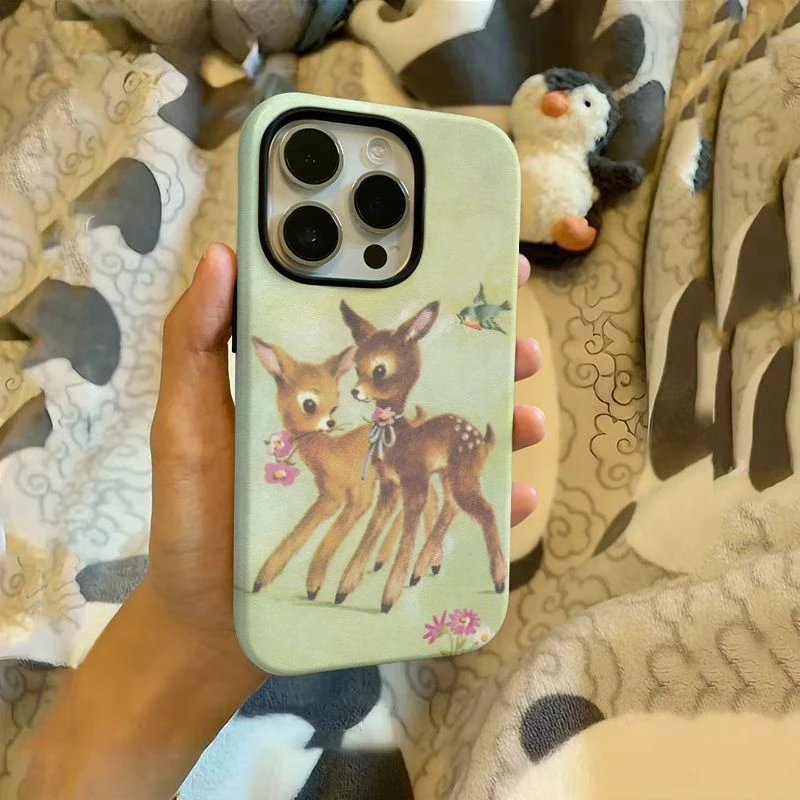 Coque de téléphone Double Couche PC Rigide Motif Cerf pour iPhone 17 ProMax 16 15 14 13 12 11 XR XS Max 16 8 7 Plus 17Air