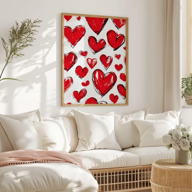 

1pc Modern Romantic Hearts Canvas Wall Art Painting, Frameless Lovecore Wall Art Poster for Living Room Decor Valentine's Day