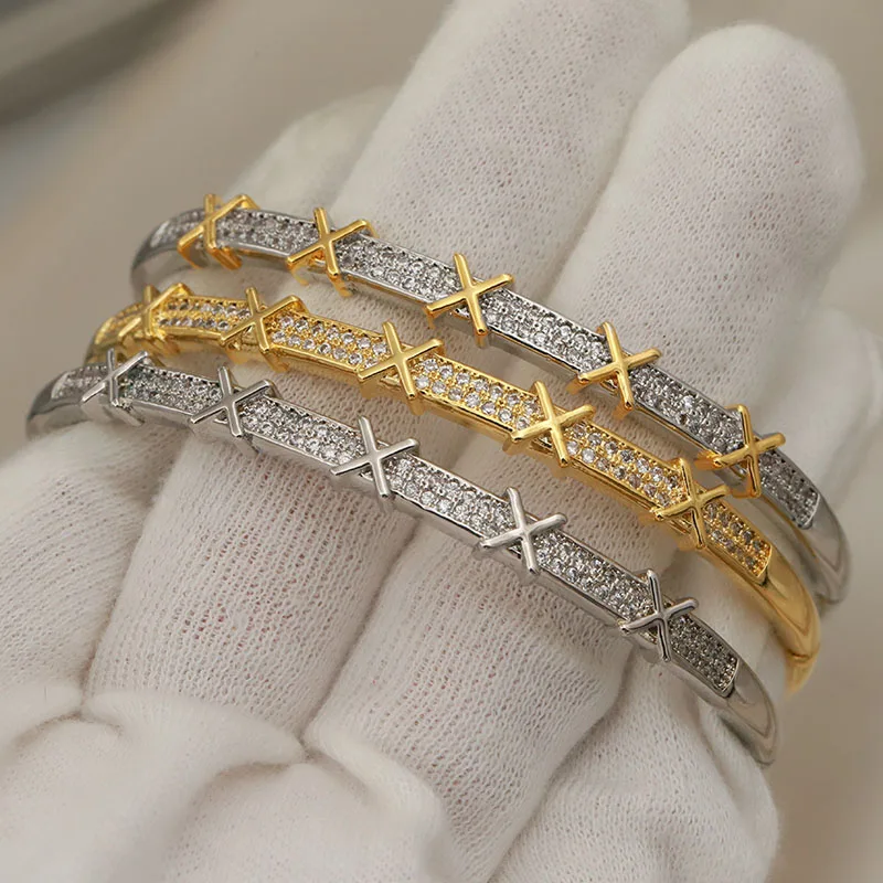 New Sight Crystal Cross Bangles&Bracelet for Women Wedding Bridal Zirconia Bracelet Fashion Brand Jewelry
