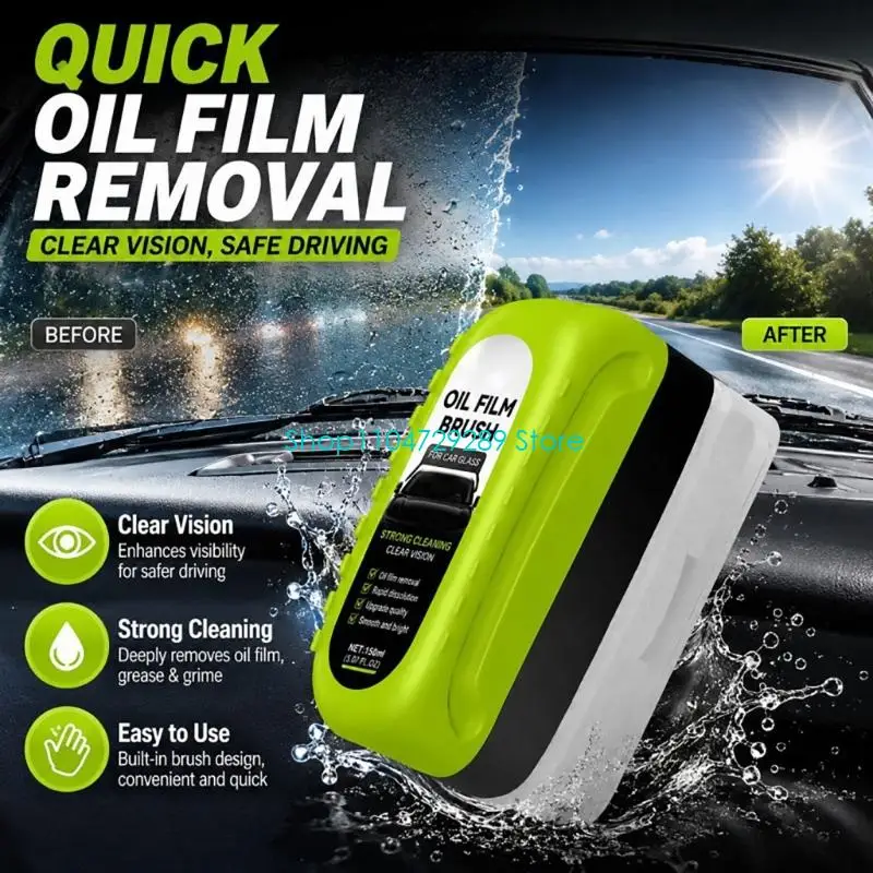 D8KE Driver Windshield Cleaning Brush with Cleaner Bottle, Wide Fiber Head for Car Glass Oil Film and Daily Cleaning Needs view 2