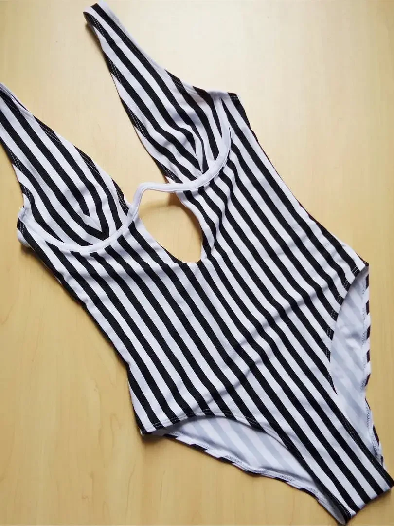 S - XL V shape Wire Striped One Piece Swimsuit Women Swimwear Female V-bar Underwired Bather Bathing Suit Swim Monokini V472SW