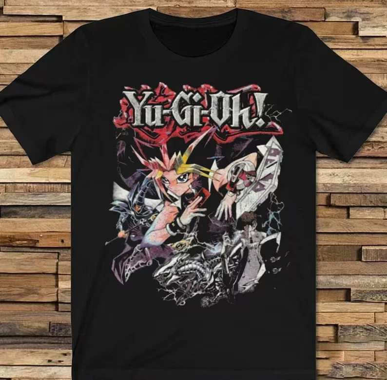 Anime Card Duelist Retro Spiky Hair Warrior Mechanical Dragon Graphic Tee Cotton Mens Womens T-Shirt Summer Streetwear