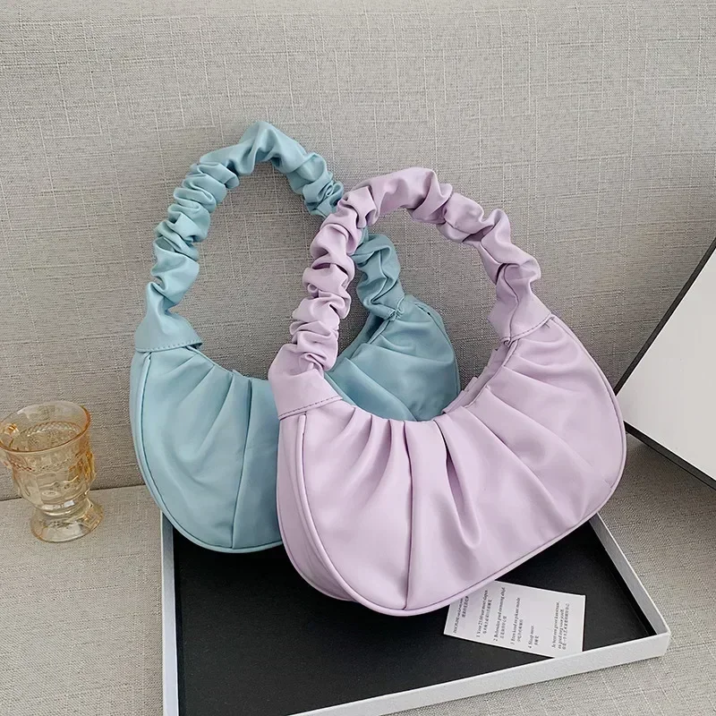 DN4 Fashion Pleated Handlebags for Women PU Cloud  Leisure Armpit Bag Shopping Shoulder Bags Dumpling Handbag Female