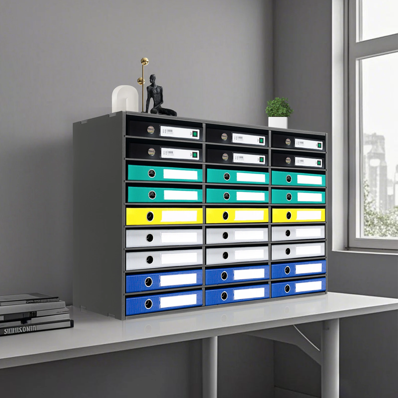 27 Large Slots Literature Organize Storage Box with Sandpaper 1 Pair of Gloves for Classifying and Storing Literature, Magazines