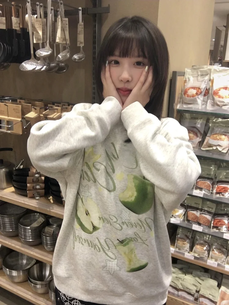 Casual Sweet round Ne Sweatirt Women's Sle Versatile  Print Autumn Winter New Arrival Comfortable Cotton Crew Ne