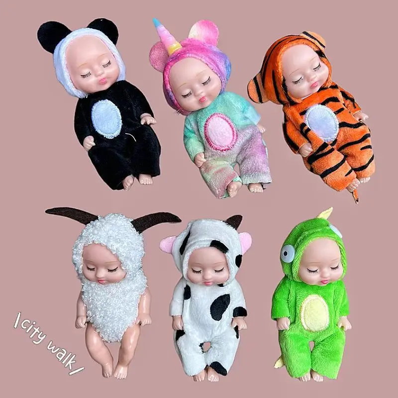 Groothandel Een set van 6 Simulatie Slaap Bjd Poppen Leuke Reborn Mini Pop Speelgoed Cartoon Diermodel Pop Speelgoed Kindercadeau ﻿