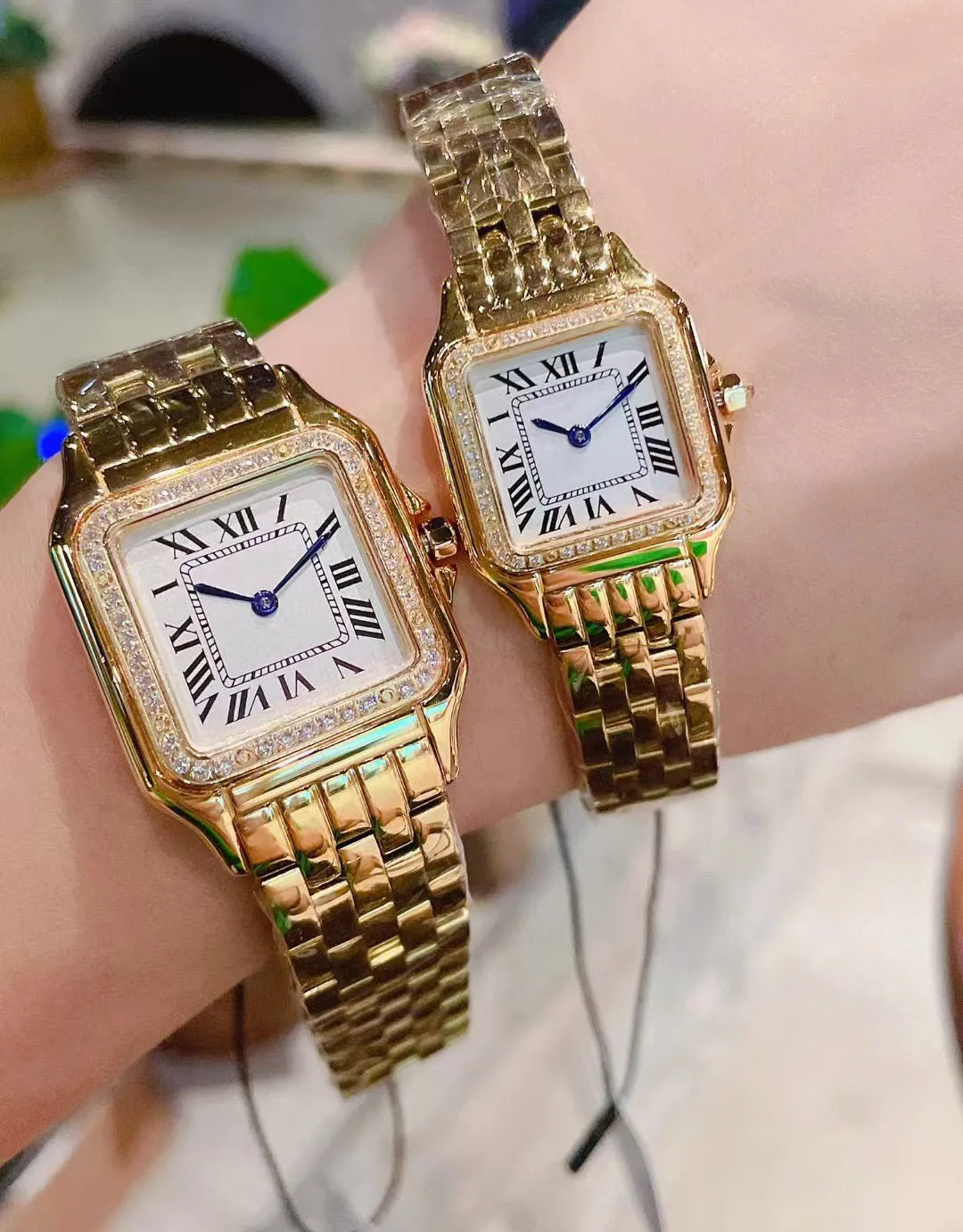 Relojes de marcas de lujo de alta calidad para mujer, reloj pantera cuadrado resistente al agua de acero inoxidable para chica, moda con incrustaciones de oro y diamantes