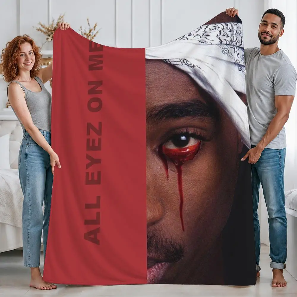 Iconic Rapper Tupac Shakur Throw Custom Printed Flannel Fleece Blanket for Sofa Bed Office Travel & Camping