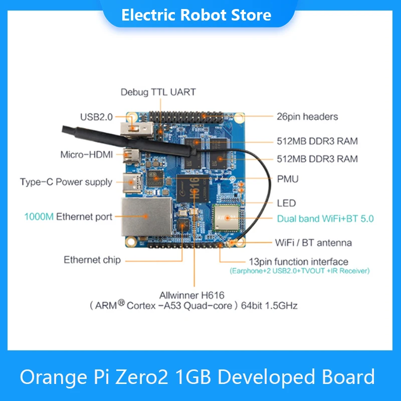 Imagem -03 - Laranja pi Zero Placa Única 1gb Computador Opcional Csse Placa de Expansão Allwinner H616 Chip