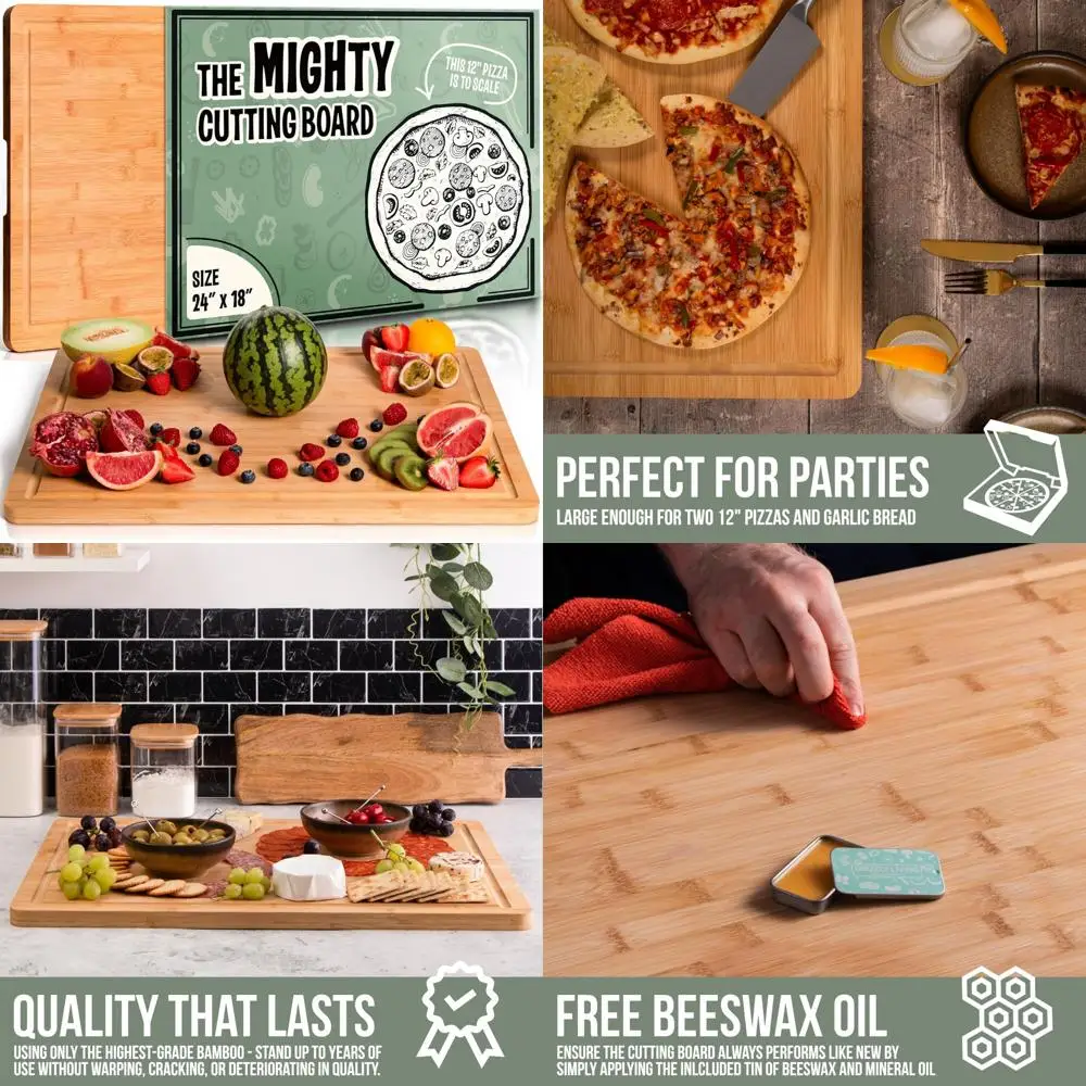 

Large Bamboo Cutting Board 24x18 - Heavy Duty Kitchen Chopping Boards for Meat, Vegetables, and Charcuterie Platters