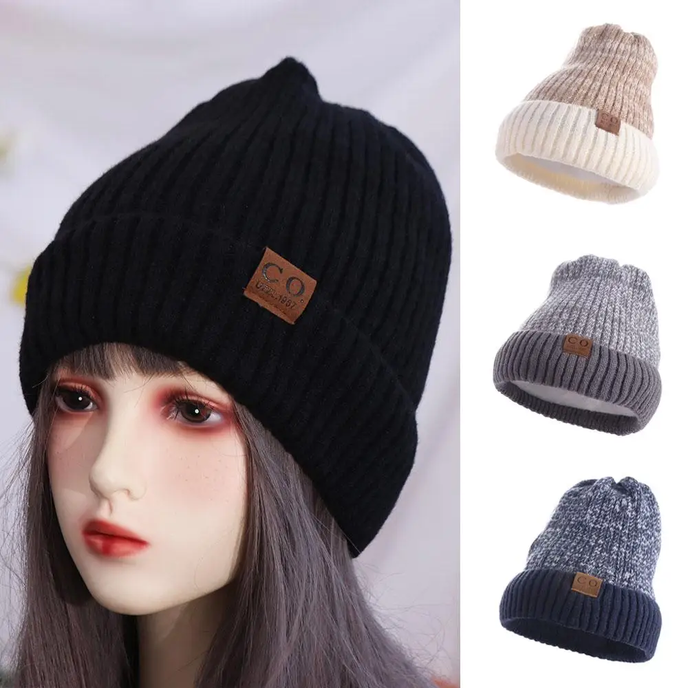 Fashion Add Fur Lined Winter Knitted Hats Windproof Casual Plush Knitted Hat Cycling Outdoor Warm Beanie Cap Men Women