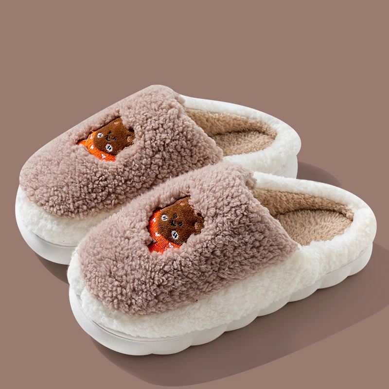 Plush Slippers For Women Winter Slippers Cartoon Rabbit Thick Flat Bottom Non-Slip Comfortable Ladies Home Dormitory Slippers