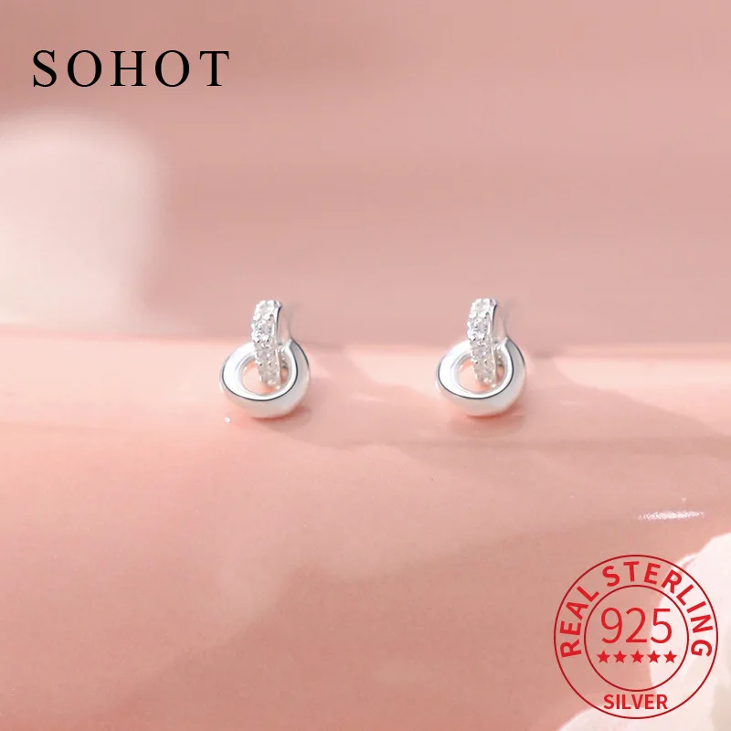 

Настоящее серебро 925 пробы, геометрические минималистичные мини-серьги-гвоздики с цирконом для очаровательных женщин, элегантные ювелирные изделия, модные аксессуары