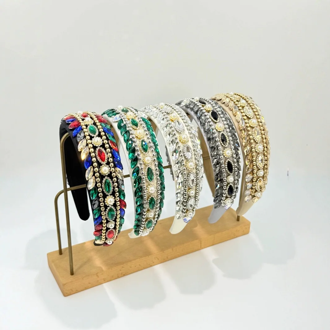 

Vintage Baroque colored diamond hair hoop, heavily handcrafted with full diamonds, super shiny, high-end pearl hair hoop