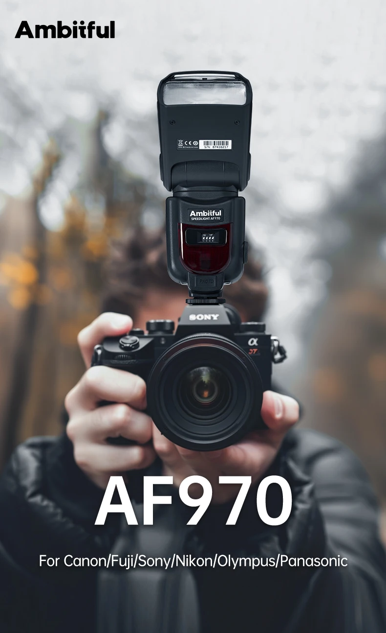 Ambitful AF970 Flash Light Speedlight Speedlite Universal for Fujifilm Nikon Ca