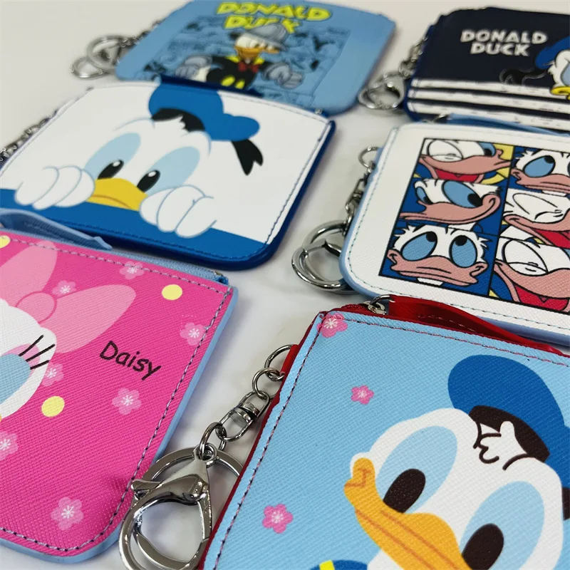 Disney Donald Duck Coin Purse Anime Card Holder Cartoon Storage Bag Zero Wallet with KeyChain Handbag Kid Girl Birthday Gift