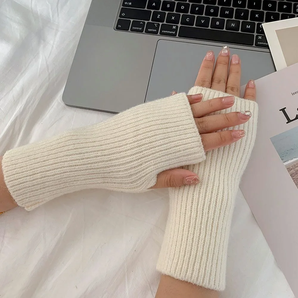 New Soft Half Finger Gloves Solid Color Keeping Warm Winter Gloves Knitting Fingerless Gloves Women