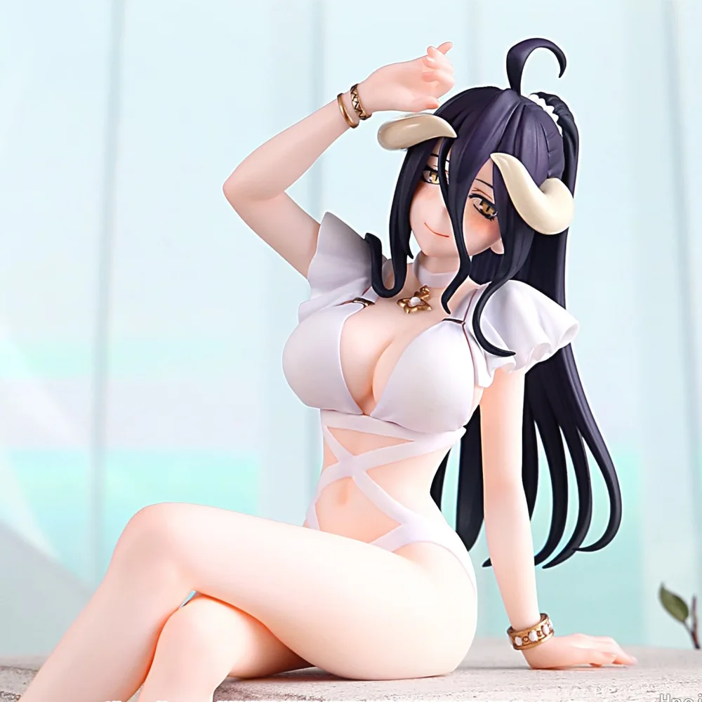 

New 19cm Doll Model Overlord Anime Girl Figures Sitting Posture Albedo Action Figure PVC Figurines Car Decoration Gifts Kids Toy