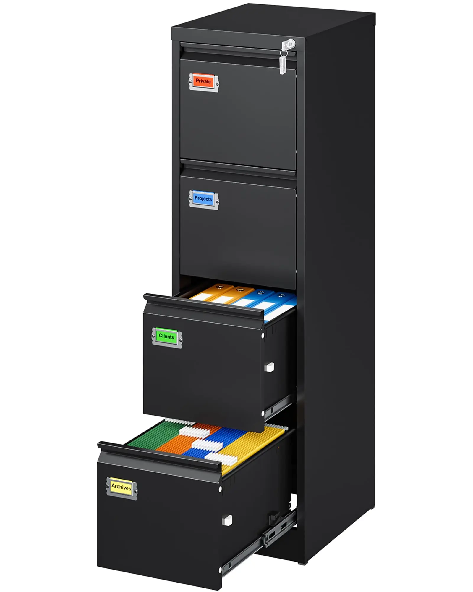 4 Drawer File Cabinet, Vertical Filing Cabinets with Lock, Metal File Cabinets for Home Office, Anti-Tip 4 Storage