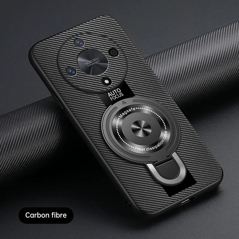 Funda para Honor X9B, Funda con soporte de anillo magnético, Funda trasera de lujo de silicona de piel de oveja y plexiglás Pu Premium a prueba de golpes