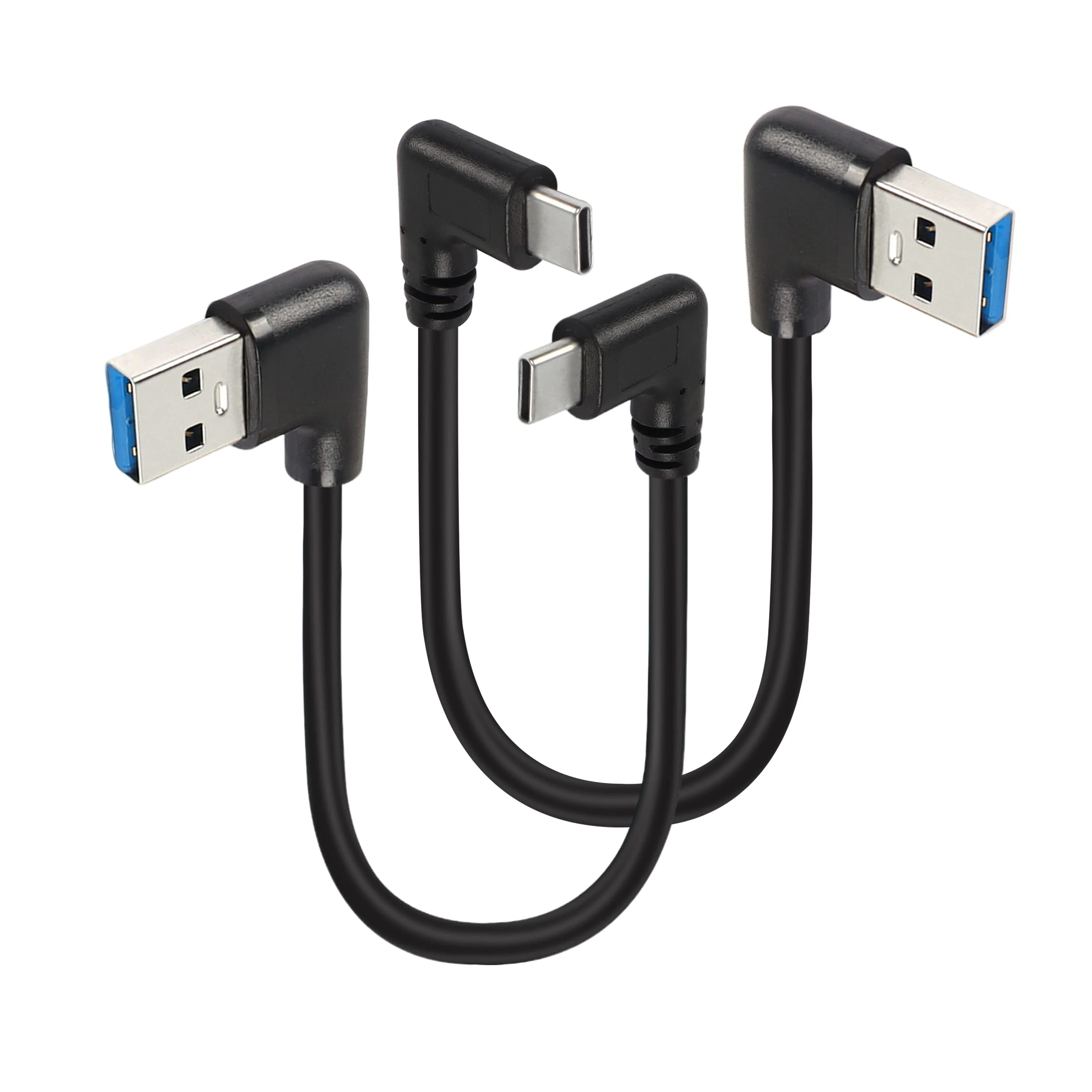 25cm 90 Degree Left/Right Angle USB A to USB C Male Cable USB2.0/USB3.0 Charging Data Sync Short Type-C Cord Portable Elbow Line