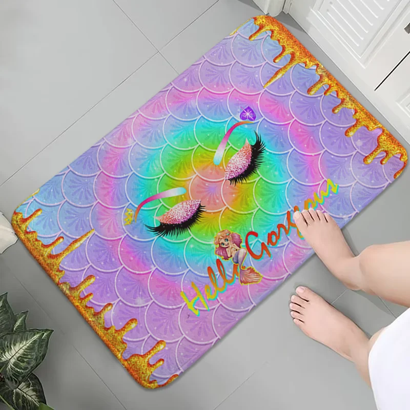 Hello Gorgeous Eyelash Lashes Floor Mat Non-slip Easy To Clean Carpet Washable Doormat Mermaid Rug For Woman Girl Lady Kids Room