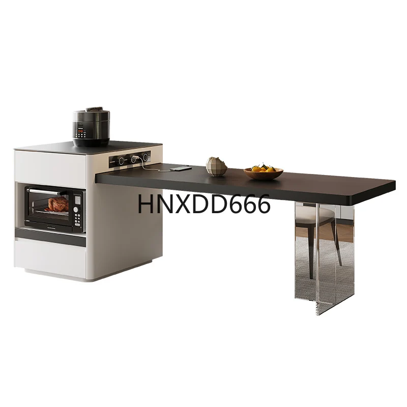 

Rock slab island dining table integrated household retractable