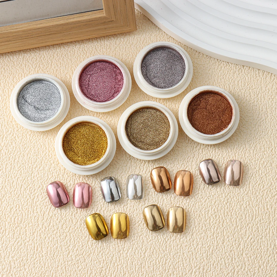 6pcs Champange Gold Silver Mirror Powder Nail Art Glitter Rose Gold UV Gel Polish Chrome Dust Metallic Effect Pigment Decoration