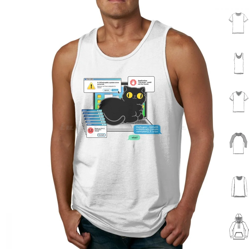 Cat On Laptop Glitch Tank Tops Print Cotton Cat Computer Laptop Funny Humor Coding Programming Geeky Glitchcore