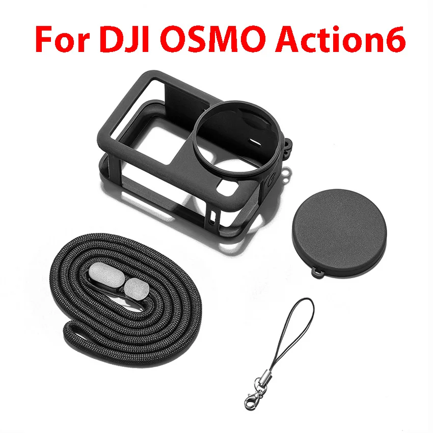 

For DJI OSMO Action6 Silicone Protective Cover Set Lens Cap Lanyard Lobster Clip Drop Protection Sports Camera Accessories