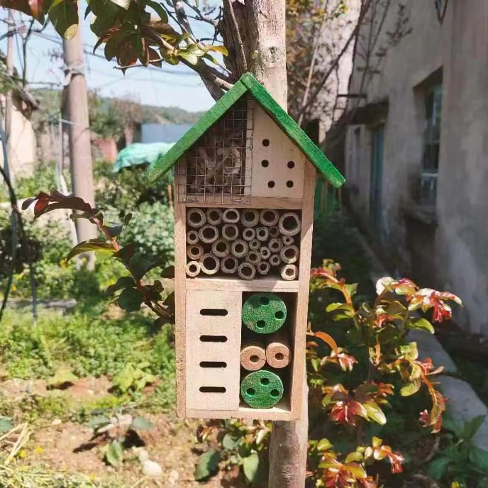 Wooden Bee Box Decorative Habitat Bee Nest Shelter Beekeeping Accessory for Patio Wild Bee Butterfly