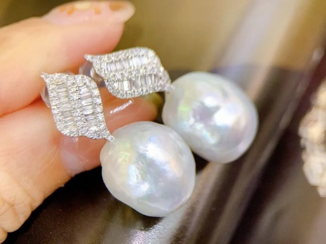 

12-13 mm natural baroque south sea white pearl earrings pearl earrings 925 sterling silver jewelry for women
