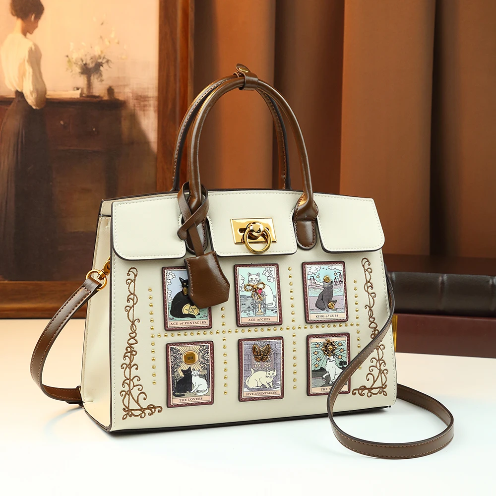 Niche Light Luxury Handbag 2026 New Fashionable Cat Embroidered Single Shoulder Crossbody Bag for Shopping Versatile