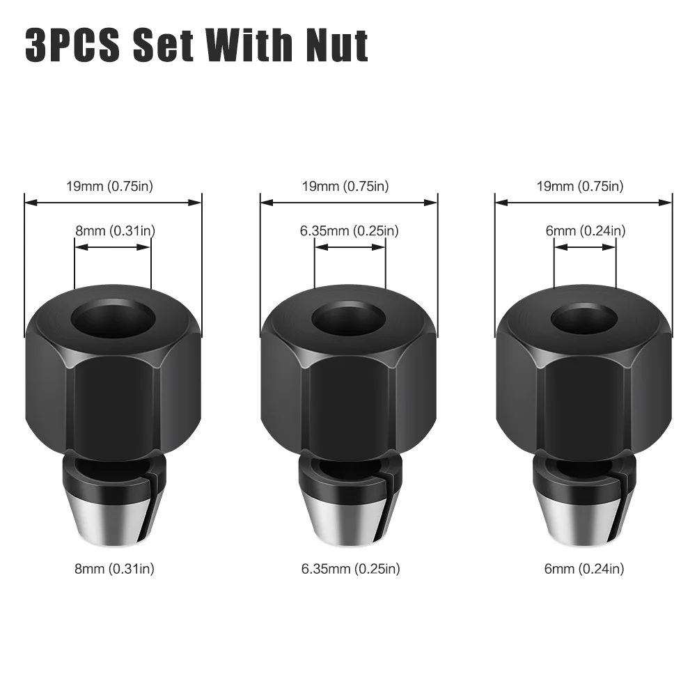 Portabrocas de 6mm, 6,35mm y 8mm con tuerca, máquina cortadora de grabado, adaptador de broca, enrutador eléctrico, accesorios de fresado