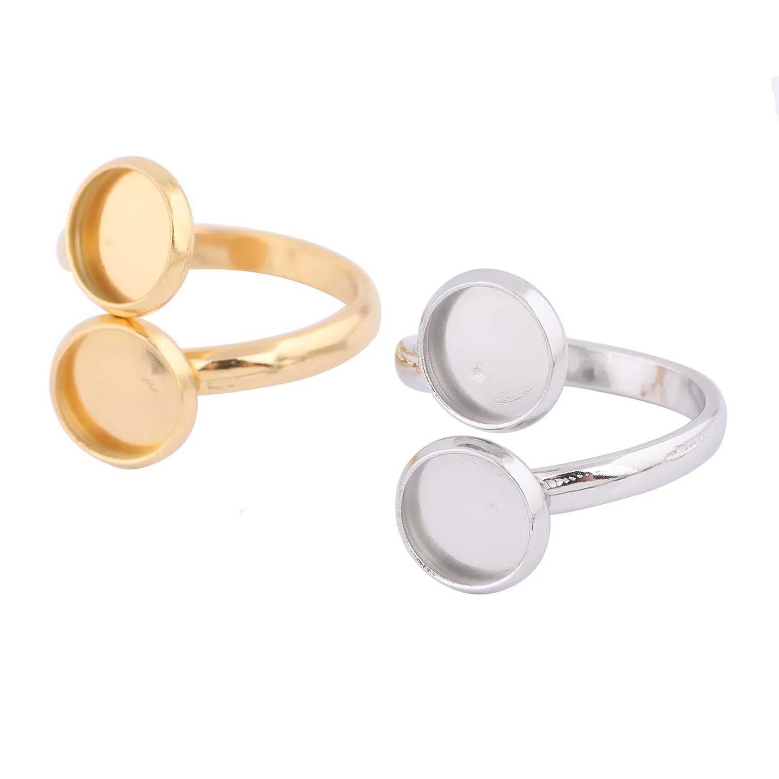 

10pcs Stainless Steel Gold Plated 8mm Cabochon Ring Base Setting Blanks Diy Adjustable Fingerring Bezels For Jewelry Making