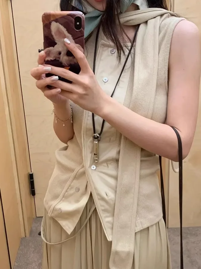 

Асимметричный открытый кардиган, вязаный лоскутный жилет Sa в рубчик, приталенный жилет, хлопковый однобортный летний модный женский...