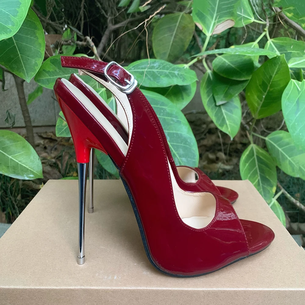 16cm Extreme High Heels Wine Red Sandals Sexy Pumps Heel Peep Toe Slip On Chic Fetish Drag Queen Cross Dresser SM Unisex Shoes