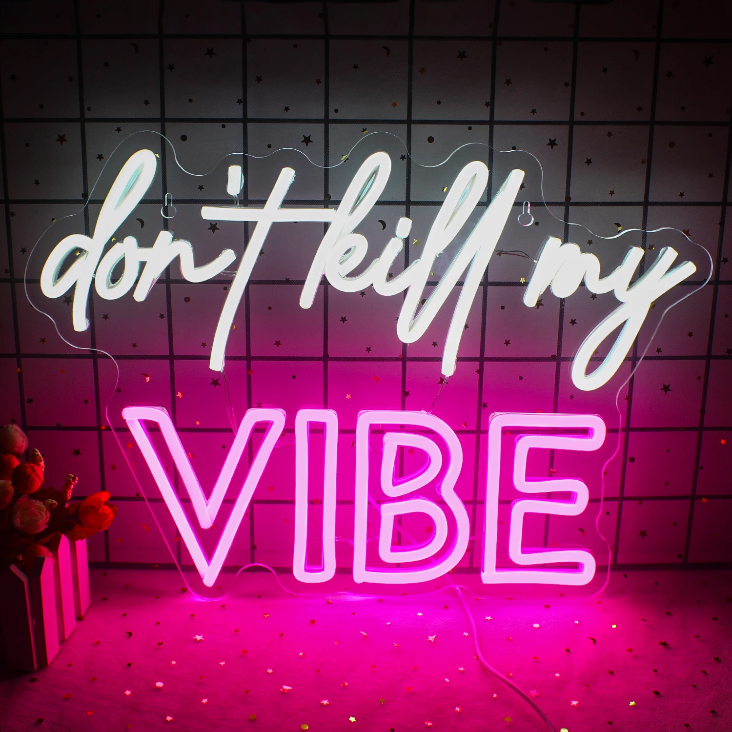 

Don't Kill My Vibe Neon Sign Pink And White Words LED Neon for Wall Decor USB Powered Switch Bar Pub Birthday Party Home Decor