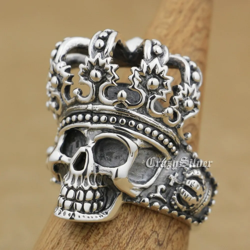 

King Skull Crown 925 Sterling Silver Ring Charms Punk Jewelry 9W003 US Size 7 to 15
