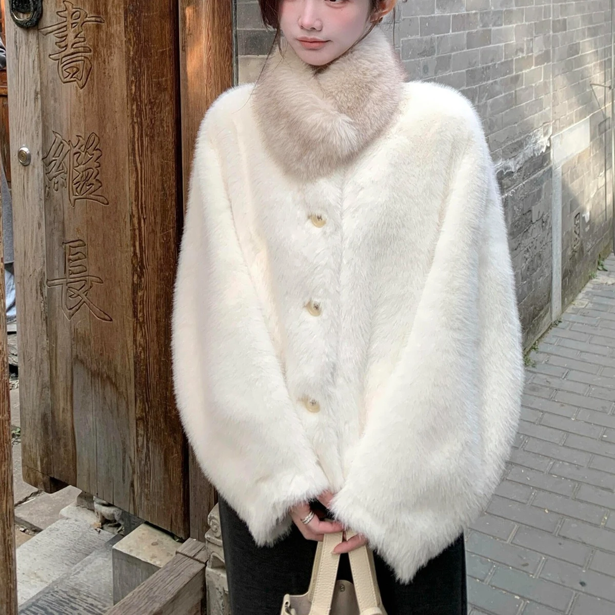 Faux Fur Women Coats Jackets Stand Collar Coat Thick Warm Y2k Streetwear Jacket Elegant Work Outerwear Casual Autumn Winter