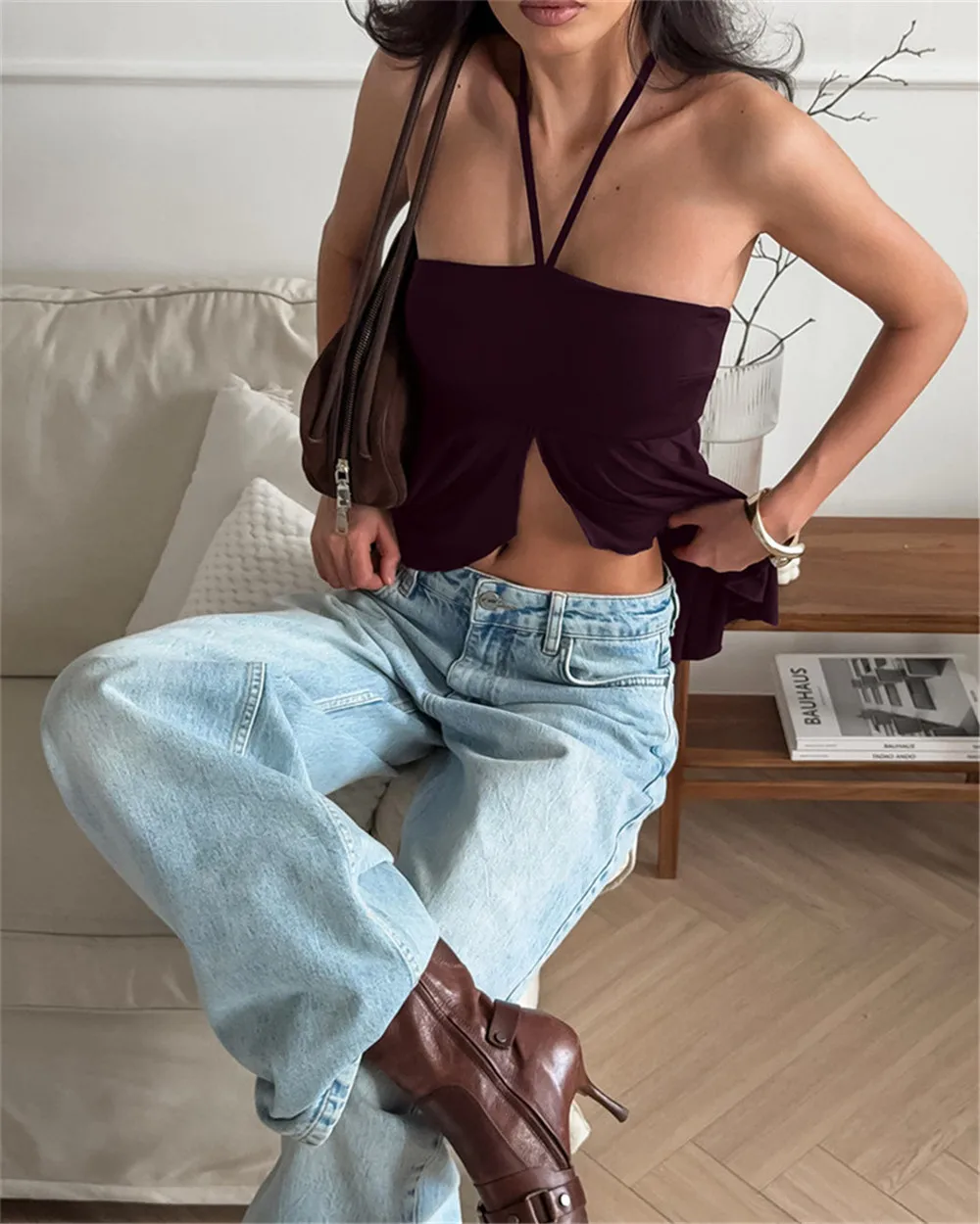2026 Summer New Sexy Summer Cami Top Irregular Split Hem Sleeveless Cropped Vest Elegant Youth Clothes Women Fashion Off Shoulde