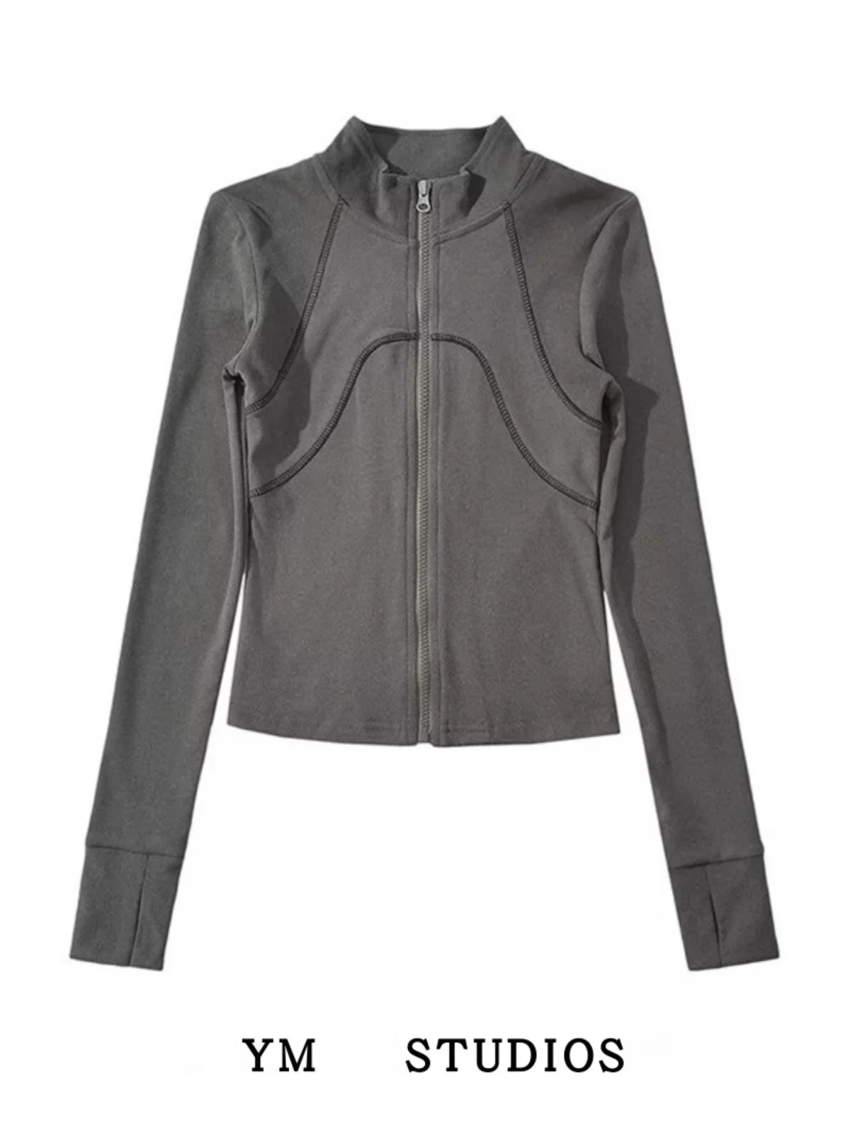Warm American Style Zipper Top Soft Fleece Lined Stand Collar Base Shirt Small Outerwear Pure Color Street Style Long Sleeve