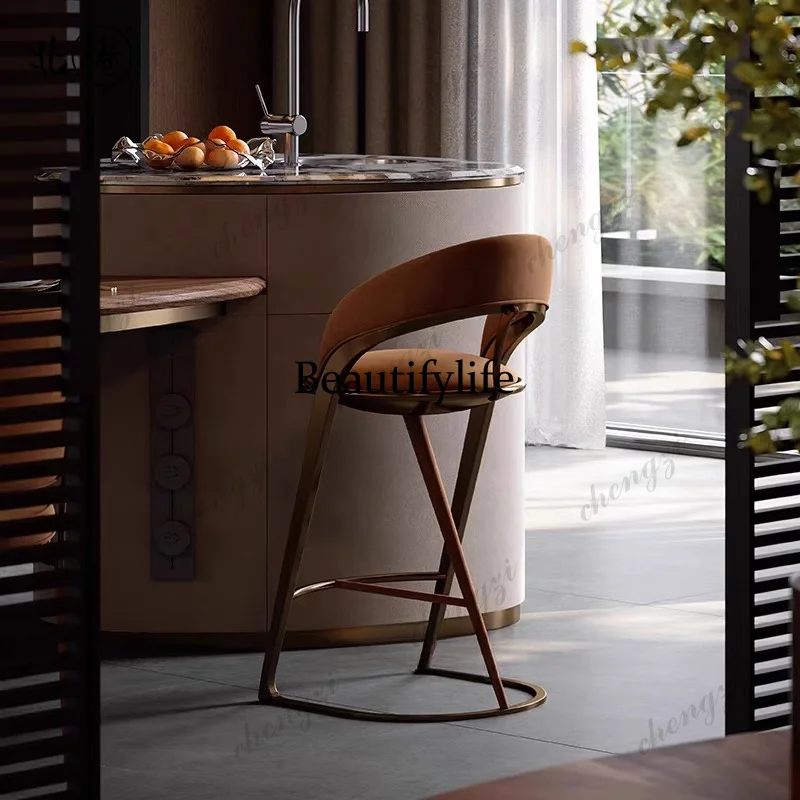 

Italian Brown Back Bar Stools Luxury High Design Stainless Steel Bar Stools Counter Modern Minimalist Banqueta Home Furniture